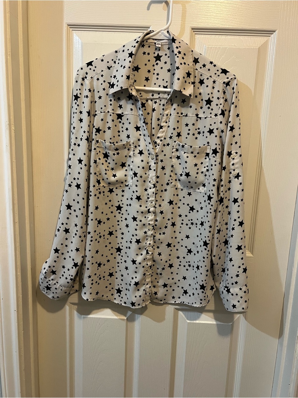 Express White and Black Star Print blouse